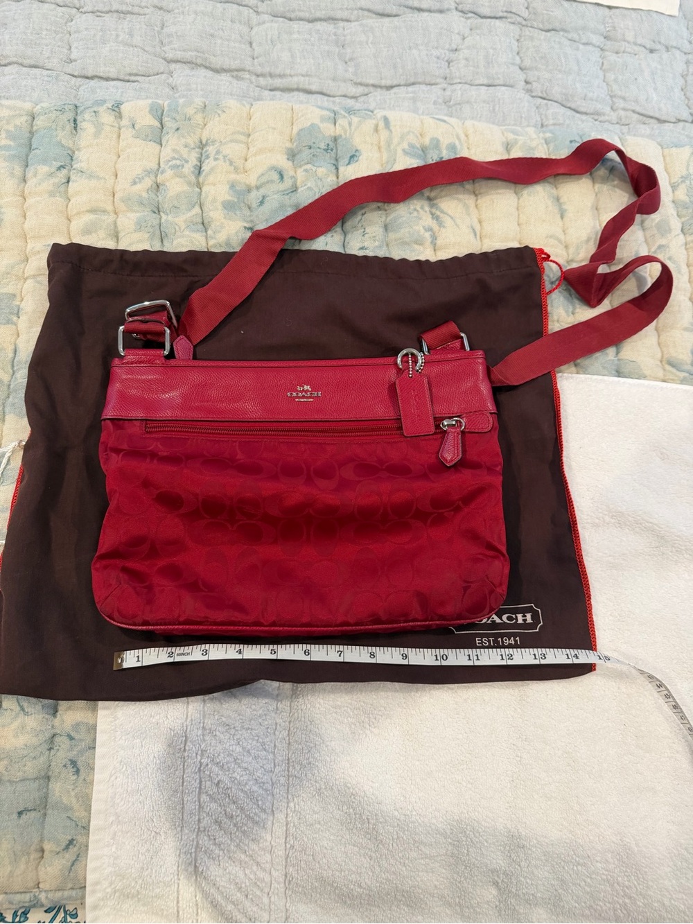 Vintage Coach Signature Nylon Spencer Crossbody Bag in Red Currant